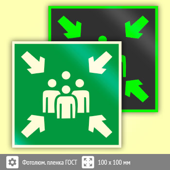 Знак E21 «Пункт (место) сбора» (фотолюминесцентная пленка ГОСТ 34428-2018, 100х100 мм)